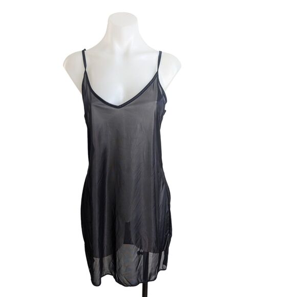 Cap Juluca Sz 10 Slip Mini Dress Sleepwear Black Chemise Translucent Sleeveless - Picture 1 of 8